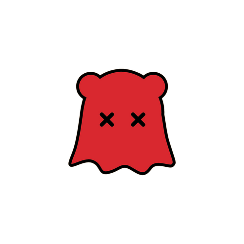 Red ghost-like character with black X's for eyes on a white background